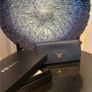 Prada (in box) Long Blue Snap Wallet